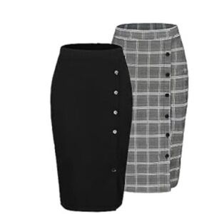 Chic Black and Gray Plaid Pencil Skirt Set